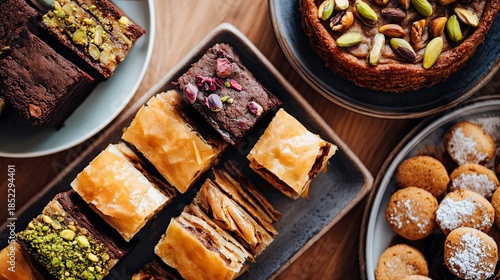 Assorted nutty desserts displayed on plates for food lovers  