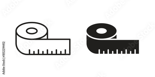 Meter tape icons for apps and print media. Editable stroke and flat icons