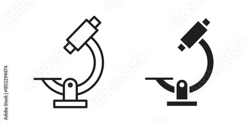 Microscope icons for apps and print media. Editable stroke and flat icons