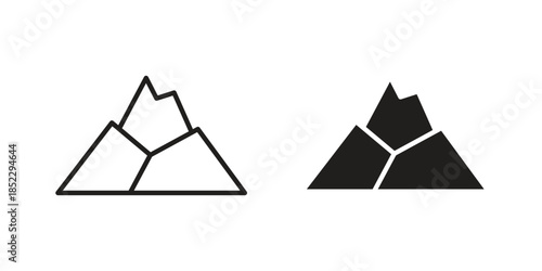 Mountain icons for apps and print media. Editable stroke and flat icons