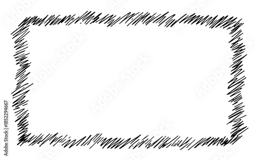 Cornice rettangolare disegnata a mano con tratto nero, schizzo grezzo su sfondo trasparente per composizioni.