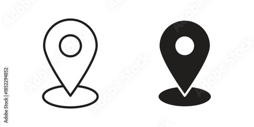 Navigation pin icons for apps and print media. Editable stroke and flat icons