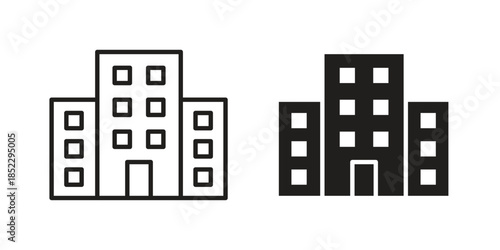 Office buildings icons for apps and print media. Editable stroke and flat icons
