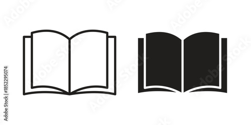 open book icons for apps and print media. Editable stroke and flat icons
