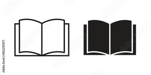 open book icons for apps and print media. Editable stroke and flat icons