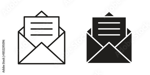Open email icons for apps and print media. Editable stroke and flat icons