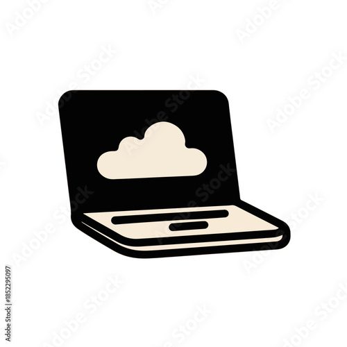 Icona minimalista di un laptop con simbolo nuvola astratta sullo schermo su sfondo trasparente.