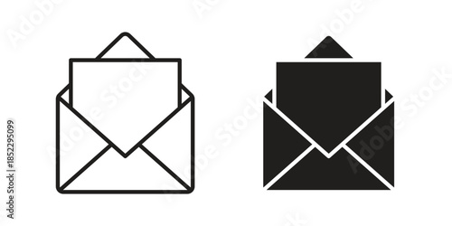 Open envelope icons for apps and print media. Editable stroke and flat icons
