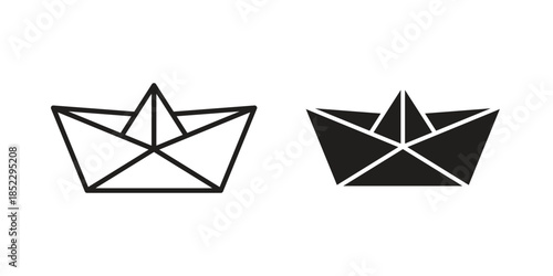 Paper boat icons for apps and print media. Editable stroke and flat icons
