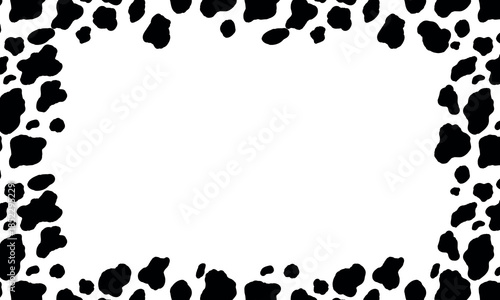 Black and white frame with modern ornament of stylized leopard skin. Squared pattern for poster. Decorative abstract border with animal ornament. Trendy leather skin. Copy space. Vector illustration.