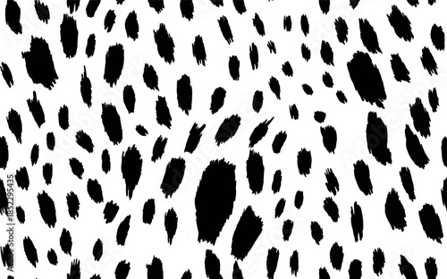 Abstract modern cow fur seamless pattern. Animals trendy background. Black and white decorative vector illustration for print, card, postcard, fabric, textile. Modern ornament of stylized skin.