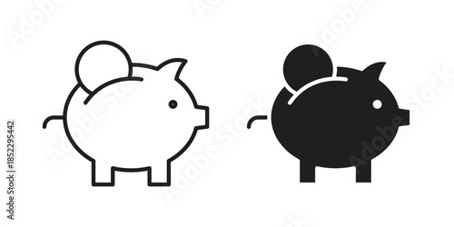 Piggy bank icons for apps and print media. Editable stroke and flat icons
