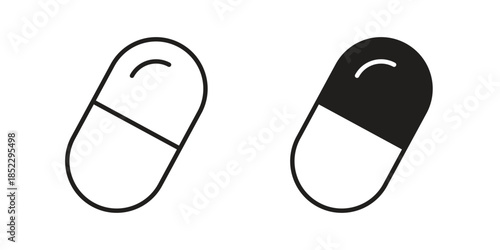 Pill icons for apps and print media. Editable stroke and flat icons