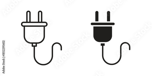 Plug icons for apps and print media. Editable stroke and flat icons