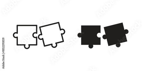 Puzzle piece icons for apps and print media. Editable stroke and flat icons