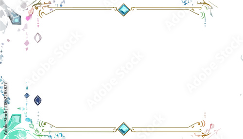 Elegante cornice decorativa con elementi floreali e gioielli di cristallo, sfondo trasparente per design.