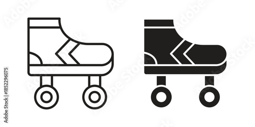 Roller skates icons for apps and print media. Editable stroke and flat icons