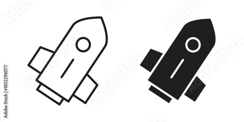 Rocket icons for apps and print media. Editable stroke and flat icons