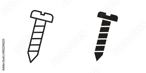 Screw icons for apps and print media. Editable stroke and flat icons