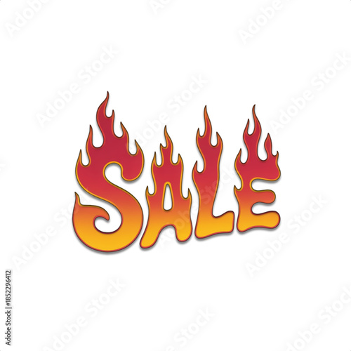 Bold sale text with flaming letters on white background representing hot deals discount promotion urgency retail marketing energy and attention grabbing typography
