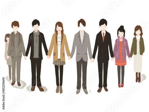 手を取り合う多様な人々、一体感と協力、そして未来への希望を象徴するイラスト。