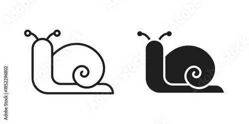 Snail icons for apps and print media. Editable stroke and flat icons