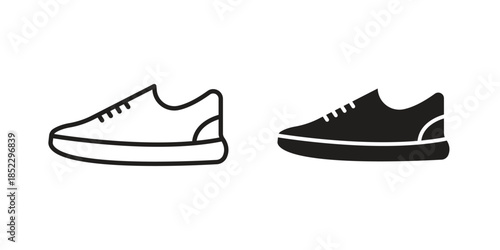 Sneaker icons for apps and print media. Editable stroke and flat icons