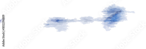 青いインクの染みが白い背景に広がり、透明感のある抽象的なアートを形成しています。