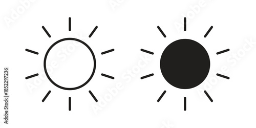Sun icons for apps and print media. Editable stroke and flat icons