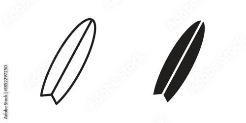 Surf board icons for apps and print media. Editable stroke and flat icons