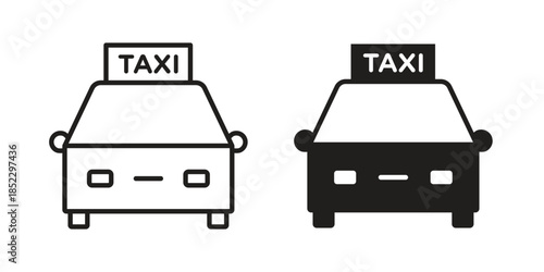 Taxi icons for apps and print media. Editable stroke and flat icons