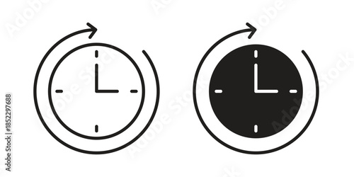 Time forward icons for apps and print media. Editable stroke and flat icons