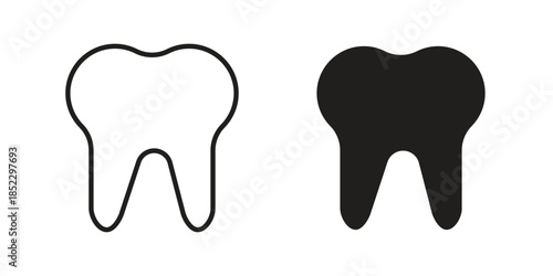 Tooth icons for apps and print media. Editable stroke and flat icons