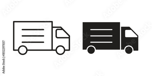 Truck icons for apps and print media. Editable stroke and flat icons