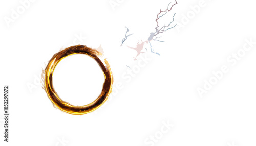 稲妻が放電する金色のリング、透明な背景に浮かぶ神秘的なエネルギーのシンボル