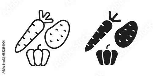 Vegetable icons for apps and print media. Editable stroke and flat icons