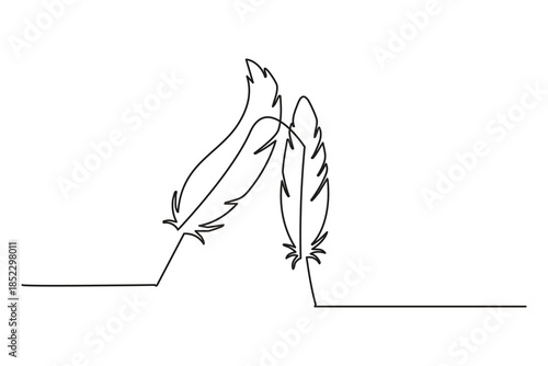 Modern bird feather illustration in single line art style for clean design projects