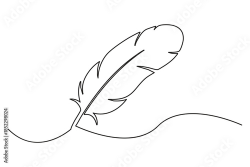Minimalist ink drawing of a bird feather using a single continuous line technique