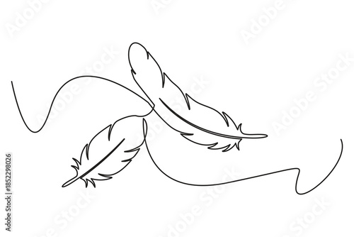 Single line bird feather drawing with minimalist aesthetic for contemporary branding