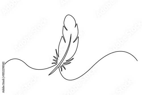 Artistic bird feather line art with minimalist continuous stroke for wall art