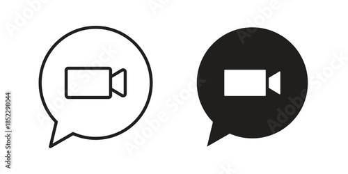 Video call icons for apps and print media. Editable stroke and flat icons
