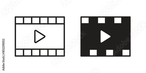 Video icons for apps and print media. Editable stroke and flat icons