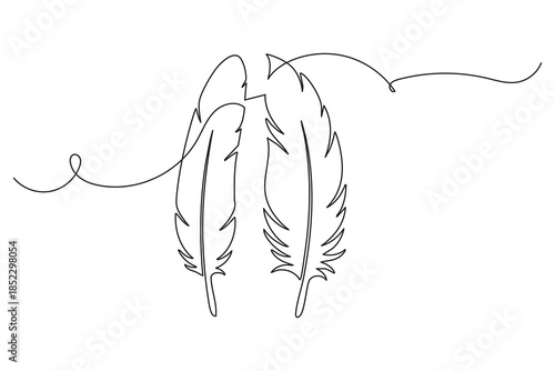 Abstract bird feather sketch in minimalist continuous line art style