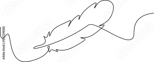 Minimalist quill feather drawing in a single continuous line for logo design