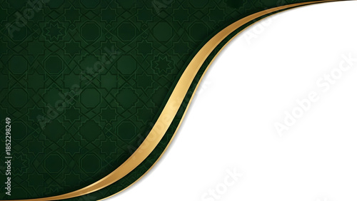 Abstract green background featuring a festive golden ornament window frame design