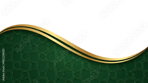 Abstract green background featuring a festive golden ornament window frame design