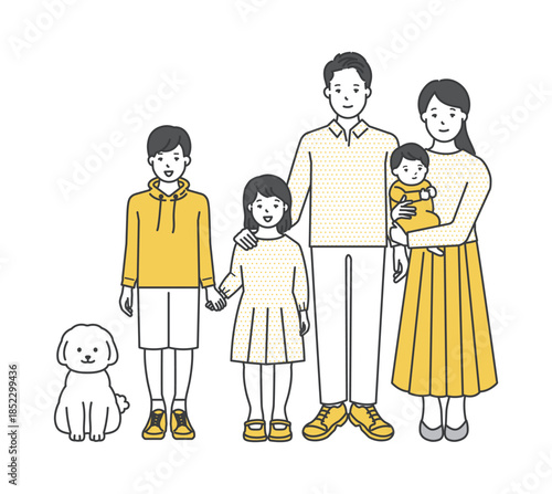 家族のイラストベクター素材（2世代5人）