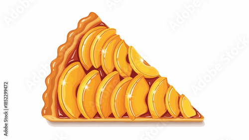Flat lay of a stack of sliced oranges on a rectangular plate against a clean white background with a warm color palette.