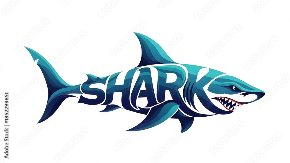 Fototapeta premium Stylized shark typography with flowing letters modern artistic logo design.