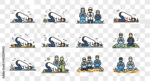 Illustrations of People Meditating and Exercising.